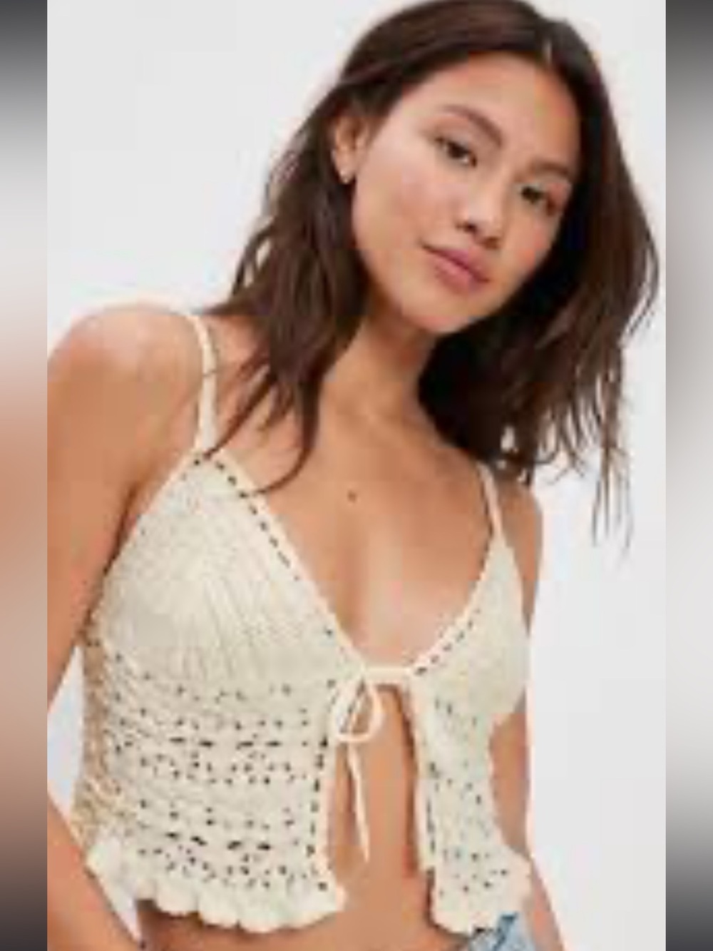 American Eagle Outfitters Crochet Tie-Front Camisole in Cream